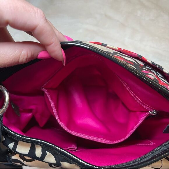 Coach Satin Poppy Black White Red Shoulder Crossbody Bag Adjustable Straps - Picture 10 of 13